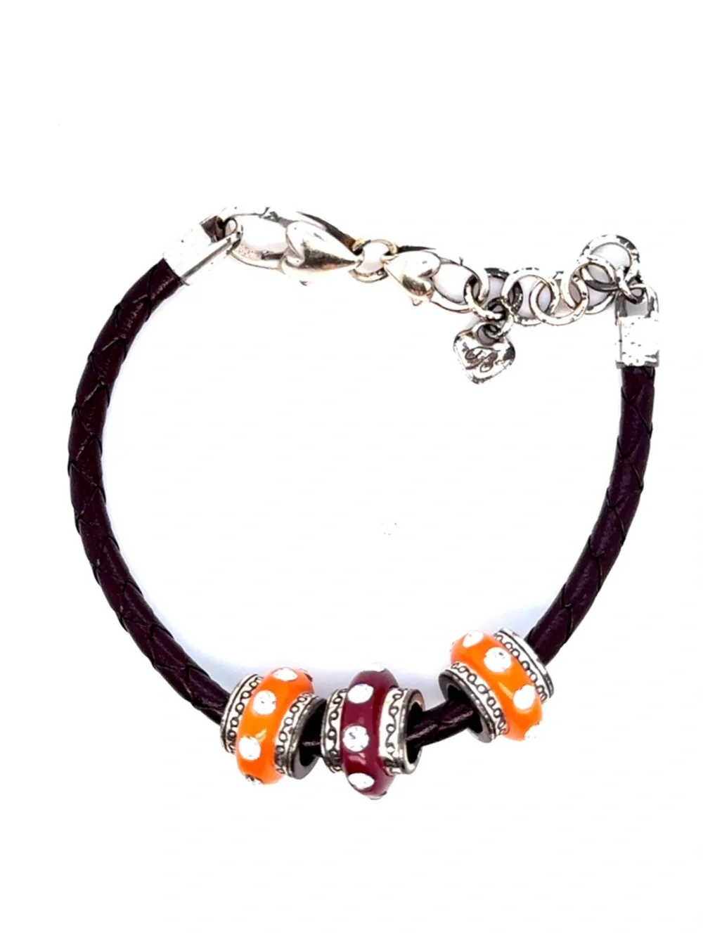 Brighton Orange and‎ Plum Bead Braided Leather Bracelet